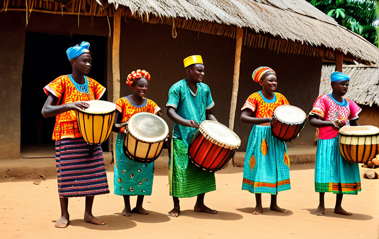 토고의 어촌 마을 체험 - Fishermen at Sea**

"Togolese fishermen in a small, brightly painted boat on the Atlantic Ocean at s...