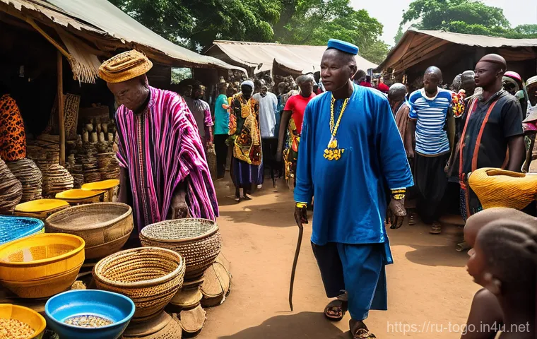 토고의 종교와 신앙생활 - **Togolese Fetish Market and Traditional Spiritual Gathering:**
    A bustling and culturally vibran...