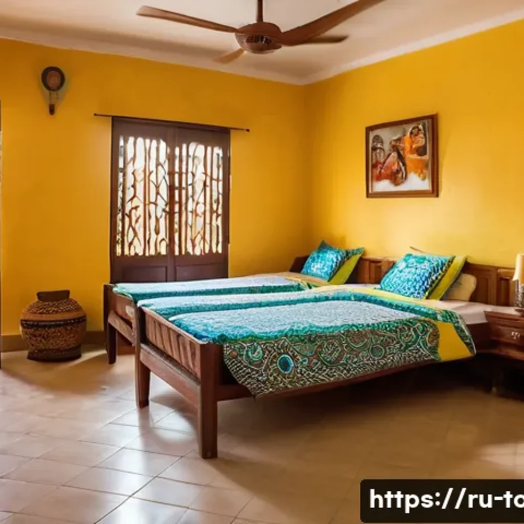 토고의 저렴한 게스트하우스 - A cozy guesthouse in Lomé, Togo, showcasing a welcoming local family atmosphere with traditional Tog...