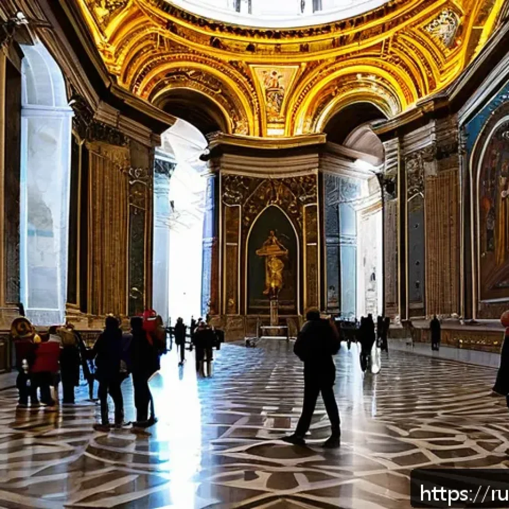 로메 대성당 관광 정보 - A detailed interior view of St. Peter’s Basilica in Vatican City during a quiet weekday morning, sho...