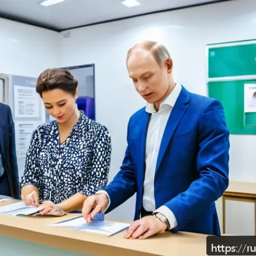 Home 32 토고 비자 발급 절차 - A professional setting at a visa application center for Togo, showing a diverse group of Russian tou...